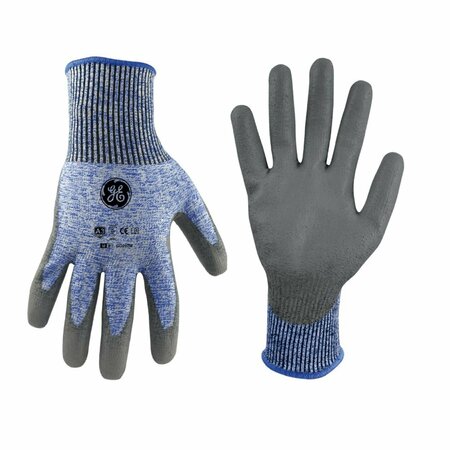 GE PU Dipped Gloves, 18 GA, Blue/Gray, 1 Pair, M GG207MC